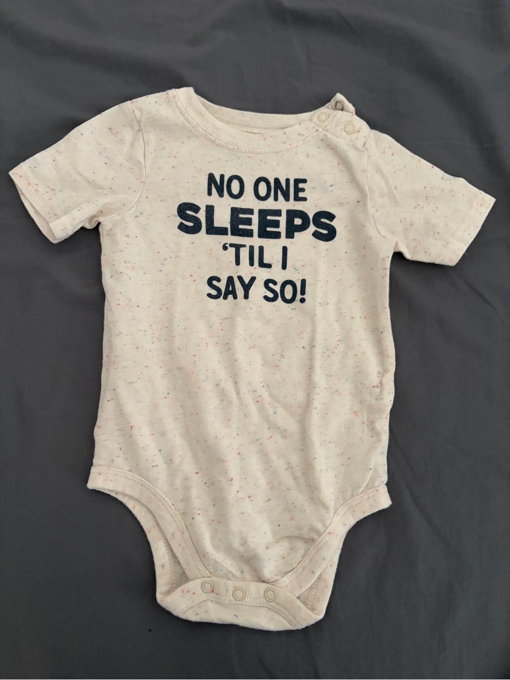 Garanimals Cream Speckled One-Piece Bodysuit with Black Text